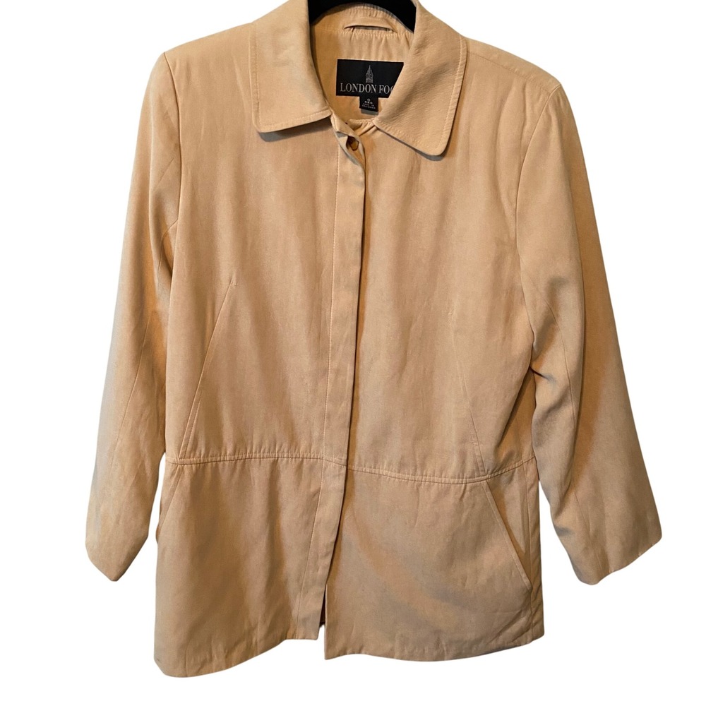 London Fog Tan Beige Suede Leather Blazer Jacket Women's‎ Size Small